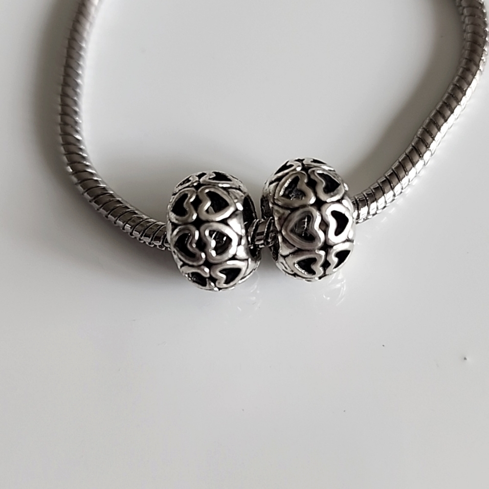 Pair Heart Spacer Charm ffor European Style Bracelets Multi  Fits Pandora - Picture 2 of 3